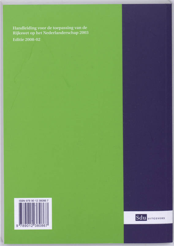 Achterkant van Handleiding voor de toepassing van de Rijkswet op het Nederlanderschap 2003