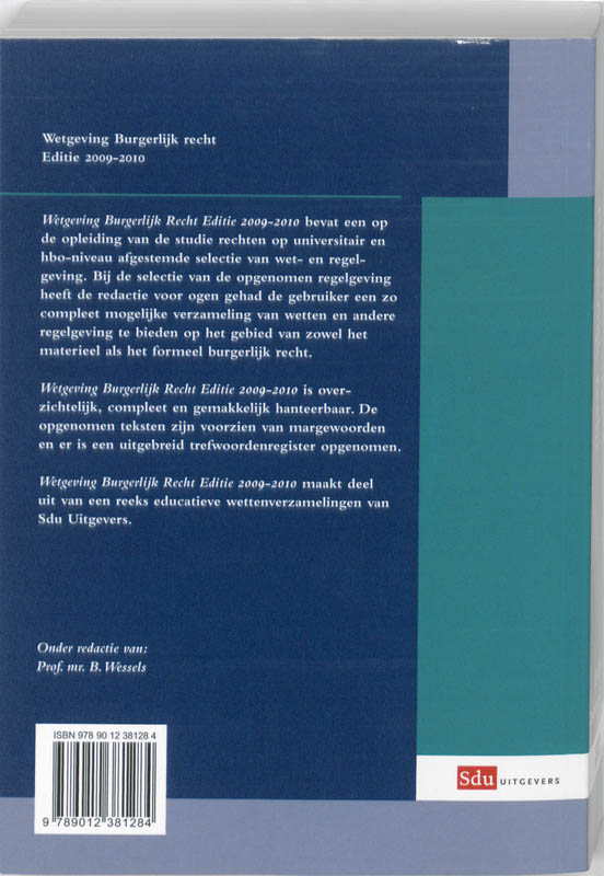 Achterkant van Wetgeving Burgerlijk Recht 2009-2010