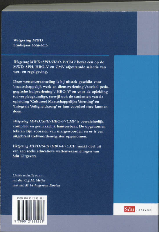 Achterkant van Wetgeving MWD/SPH/HBO-V/CMV