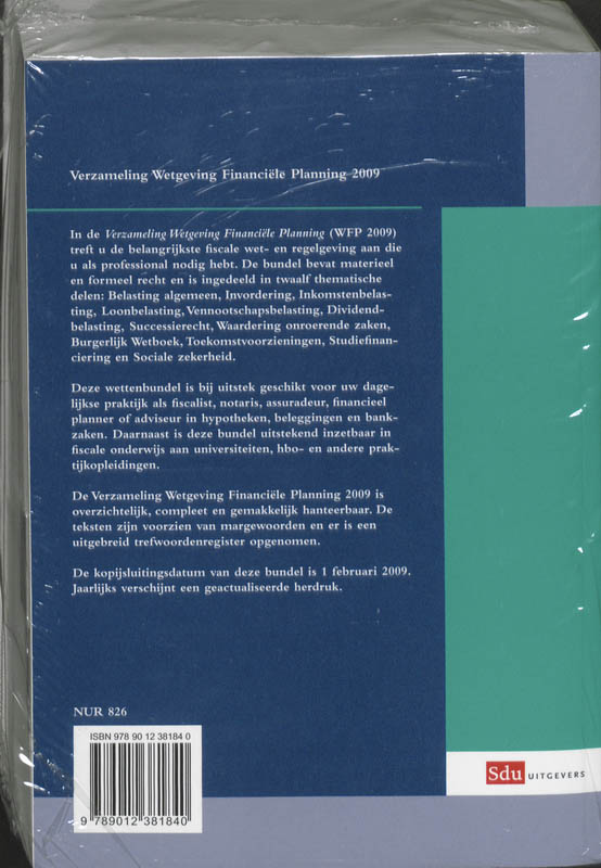 Achterkant van Verzameling wetgeving financiele planning 2009