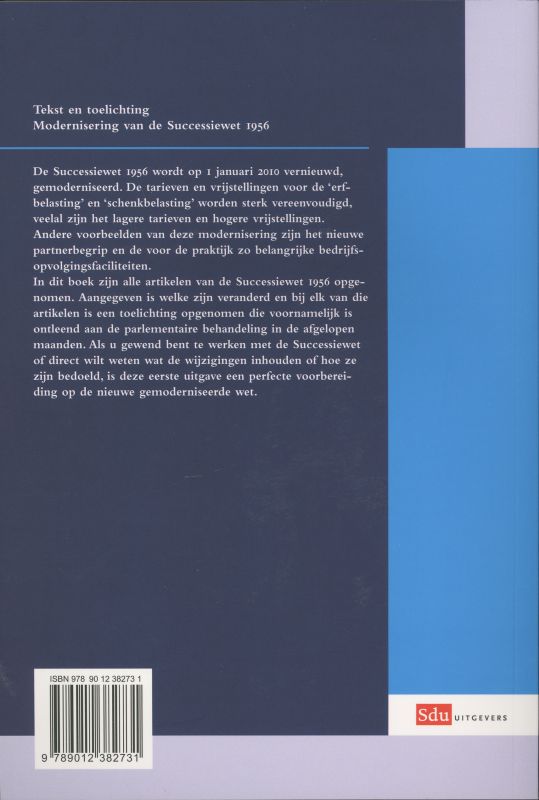 Achterkant van Tekst en toelichting Modernisering van de Successiewet 1956