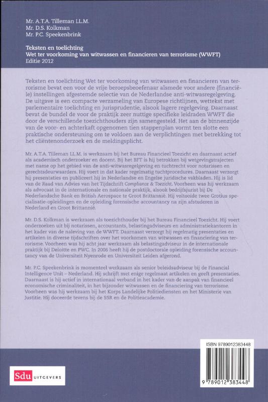 Achterkant van Teksten & toelichting wet ter voorkoming van witwassen en financieren van terrorisme (WWFT)