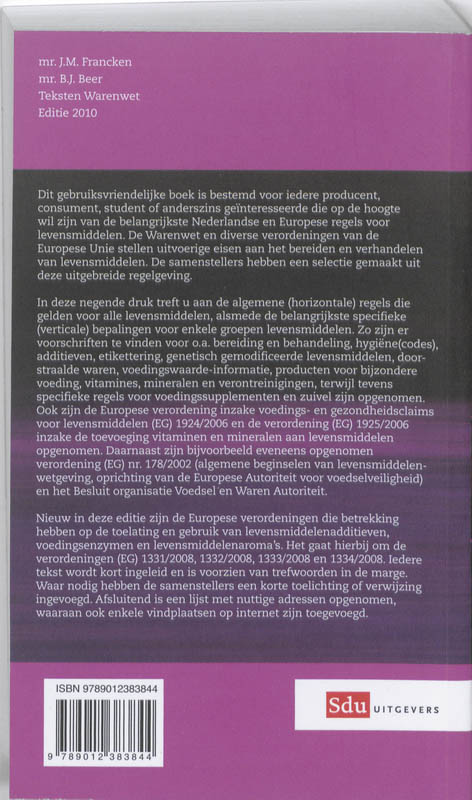 Achterkant van Teksten Warenwet