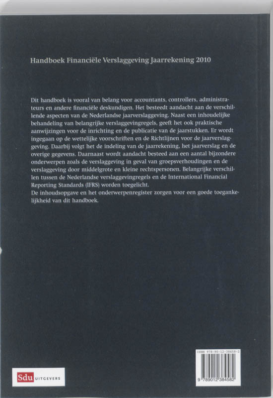 Achterkant van Handboek Financiële Verslaggeving, Jaarrekening 2010