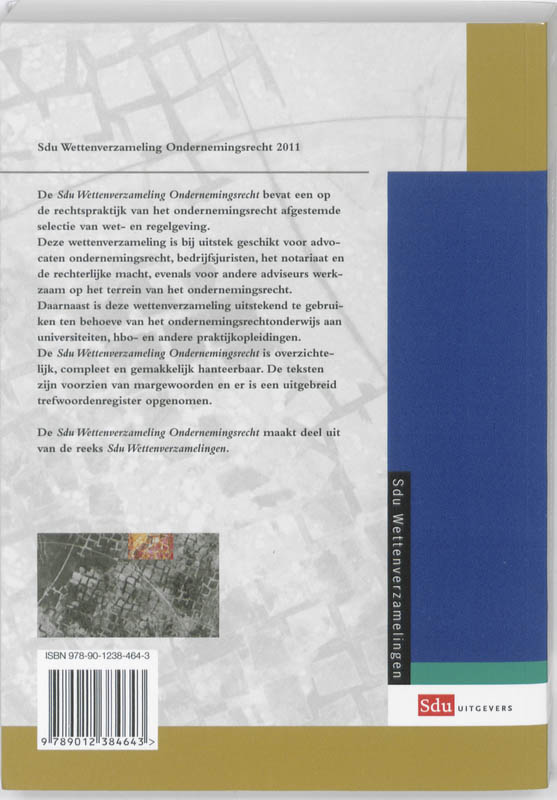 Achterkant van Sdu Wettenverzameling Ondernemingsrecht. Editie 2011