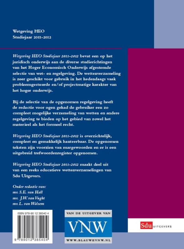 Achterkant van Wetgeving HEO Studiejaar 2011-2012