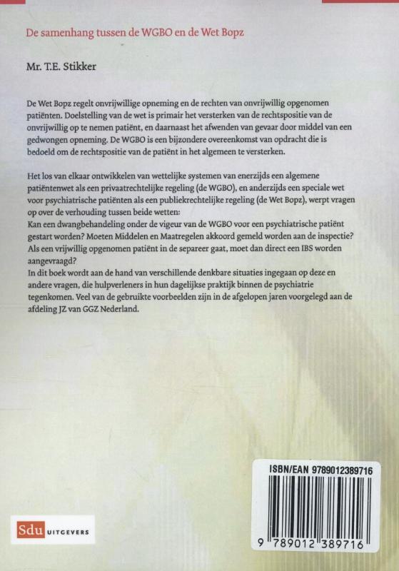 Achterkant van De samenhang tussen de WGBO en de Wet Bopz