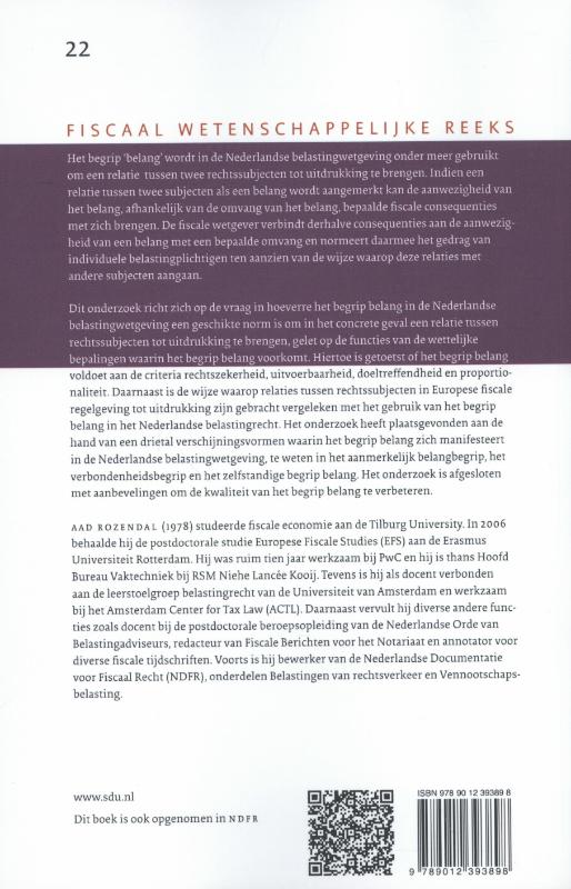 Achterkant van Het begrip 'belang' in de Nederlandse belastingwetgeving.