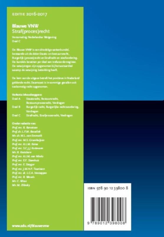 Achterkant van Blauwe VNW (Verzameling Nederlandse Wetgeving)