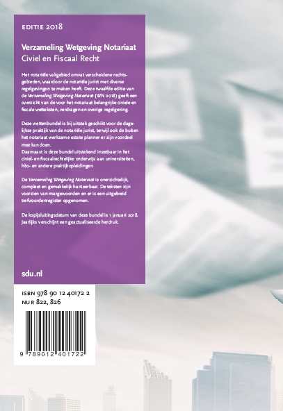 Achterkant van Verzameling Wetgeving Notariaat, Editie 2018