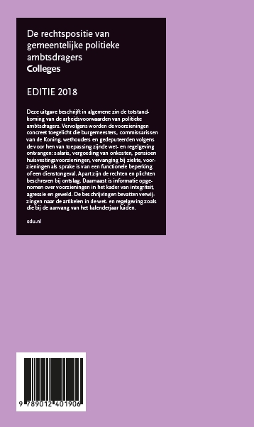 Achterkant van De rechtspositie van decentrale politieke ambtsdragers. Colleges