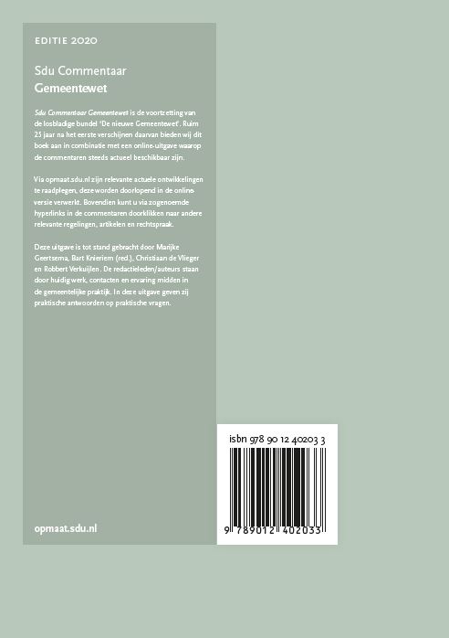 Achterkant van Sdu Commentaar Gemeentewet. Editie 2020