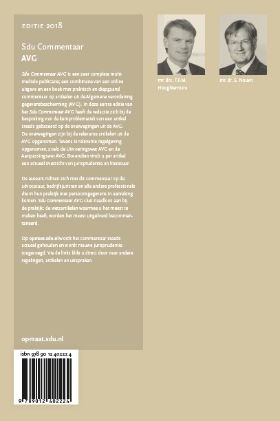 Achterkant van Sdu Commentaar AVG, Editie 2018