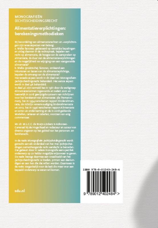Achterkant van Alimentatieverplichtingen. Berekeningsmethodieken. Editie 2018