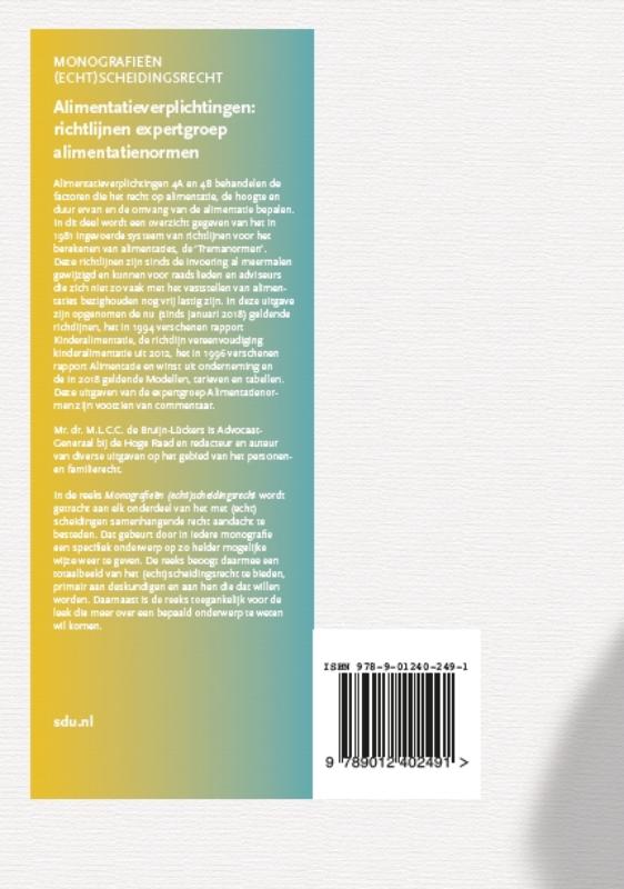 Achterkant van Alimentatieverplichtingen Richtlijnen Werkgroep Alimentatienormen Editie 2018