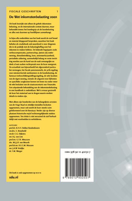 Achterkant van De Wet Inkomstenbelasting 2001, Editie 2018