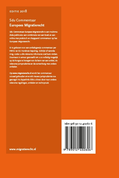 Achterkant van Sdu Commentaar Europees Migratierecht. Editie 2018