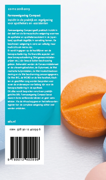 Achterkant van Farmawetgeving Compact, Editie 2018-2019.