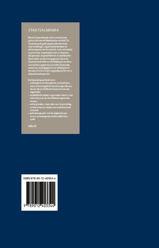Achterkant van Staatsalmanak 2019