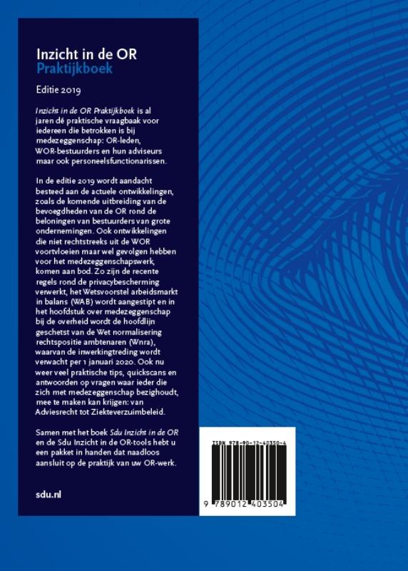 Achterkant van Inzicht in de OR Praktijkboek. Editie 2019