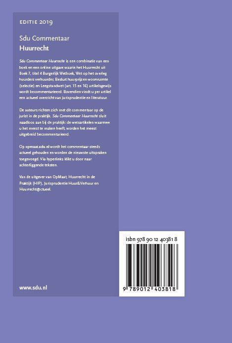 Achterkant van Sdu Commentaar Huurrecht. Editie 2019