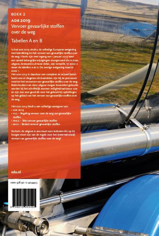 Achterkant van ADR 2019 Vervoer gevaarlijke stoffen over de weg