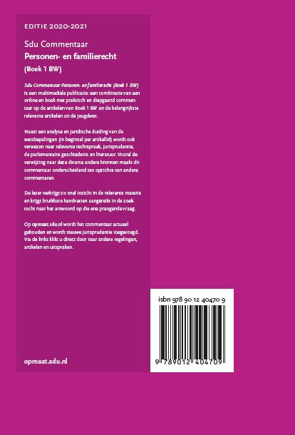 Achterkant van Sdu Commentaar Personen- en Familierecht (Boek 1 BW) 2020-2021