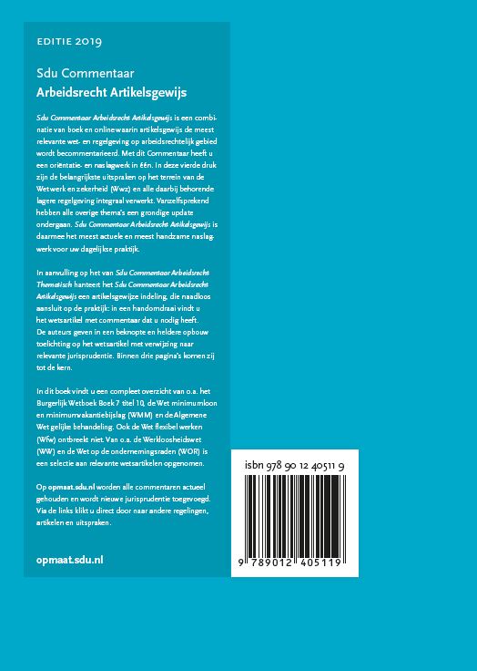Achterkant van Sdu Commentaar Arbeidsrecht Artikelsgewijs Editie 2019