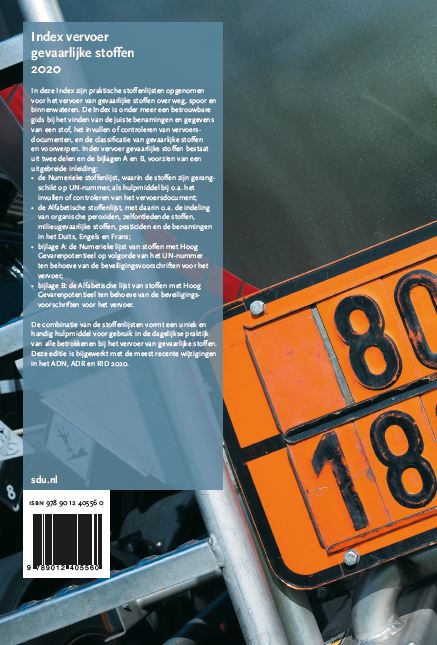 Achterkant van Index Vervoer Gevaarlijke Stoffen. Editie 2020