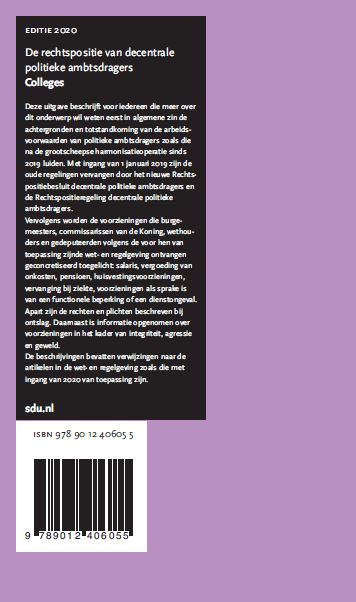 Achterkant van De rechtspositie van decentrale politieke ambtsdragers. Colleges. Editie 2020.