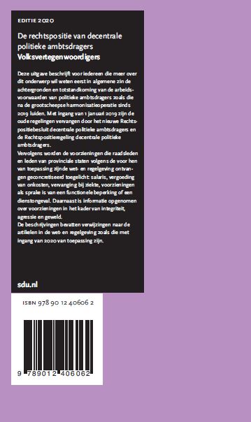 Achterkant van De rechtspositie van decentrale politieke ambtsdragers, Volksvertegenwoordigers. Editie 2020