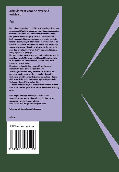 Achterkant van Arbeidsrecht voor de overheid verklaard, Editie Rijk. 2020/2
