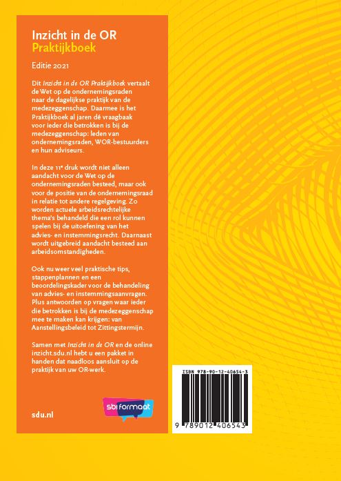 Achterkant van Inzicht in de OR Praktijkboek. Editie 2021