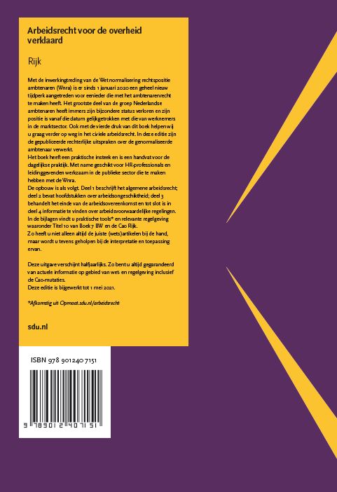 Achterkant van Arbeidsrecht voor de overheid verklaard, Editie Rijk. 2021/2