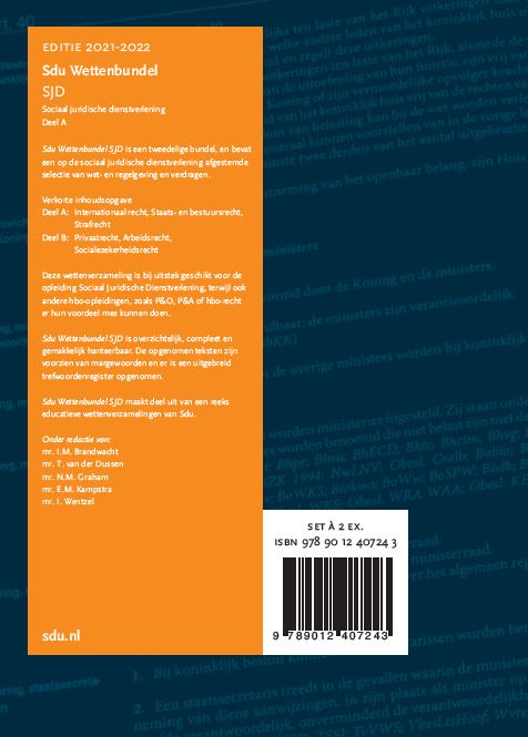 Achterkant van Sdu Wettenbundel Sociaal Juridische Dienstverlening 2021-2022 (set 2 delen)
