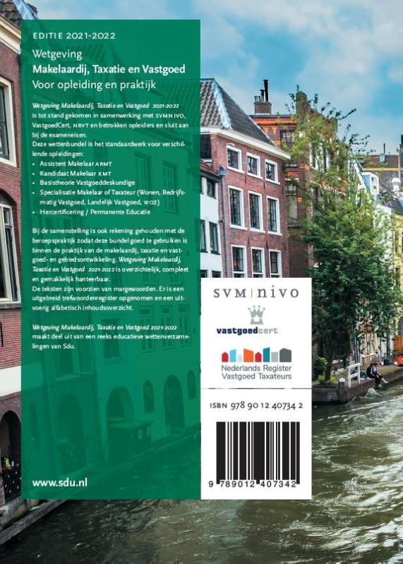 Achterkant van Wetgeving Makelaardij, Taxatie en Vastgoed. Studiejaar 2021-2022