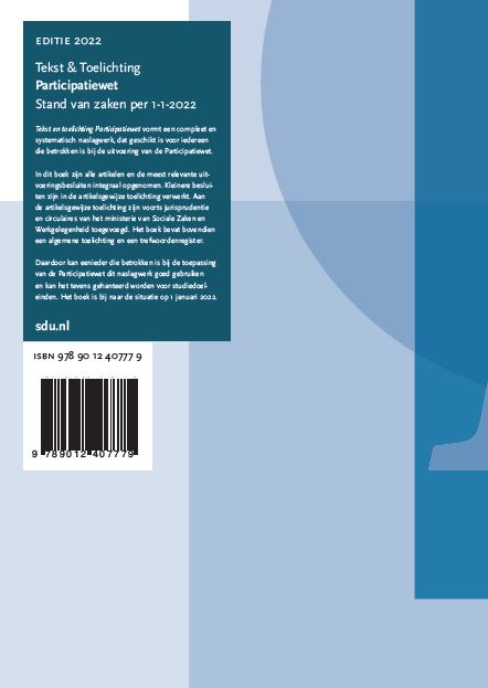 Achterkant van Tekst en toelichting Participatiewet. Editie 2022