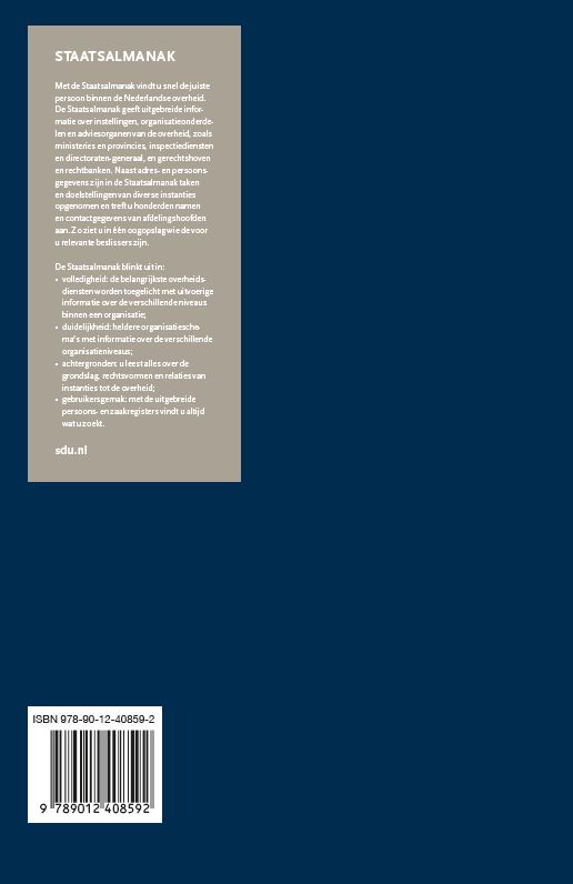 Achterkant van Staatsalmanak voor het Koninkrijk der Nederlanden. Editie 2023