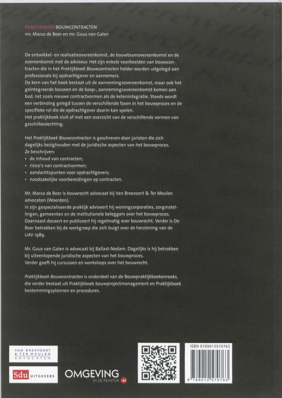 Achterkant van Praktijkboek Bouwcontracten