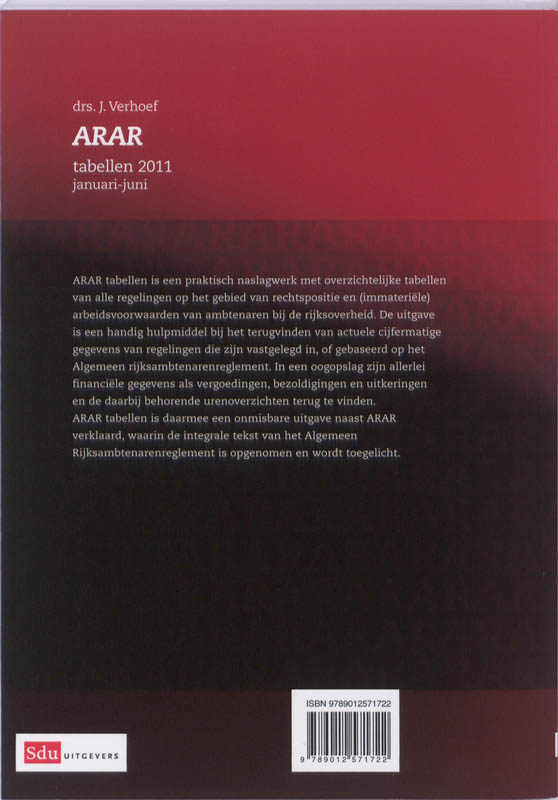 Achterkant van ARAR Tabellen 2011