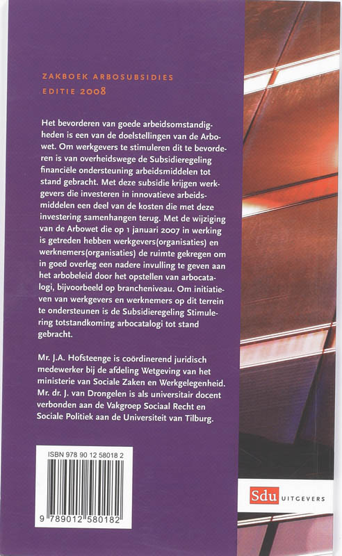 Achterkant van Zakboek Arbosubsidies 2008