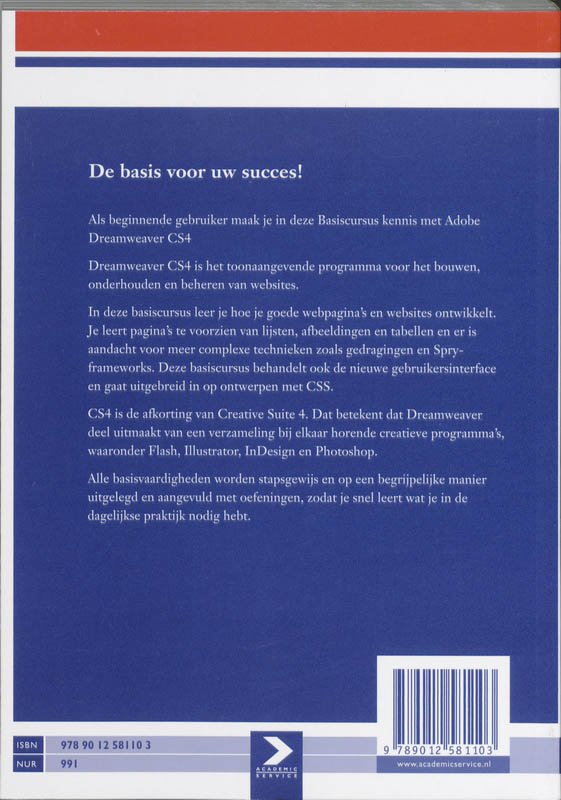Achterkant van Basiscursus Dreamweaver CS4