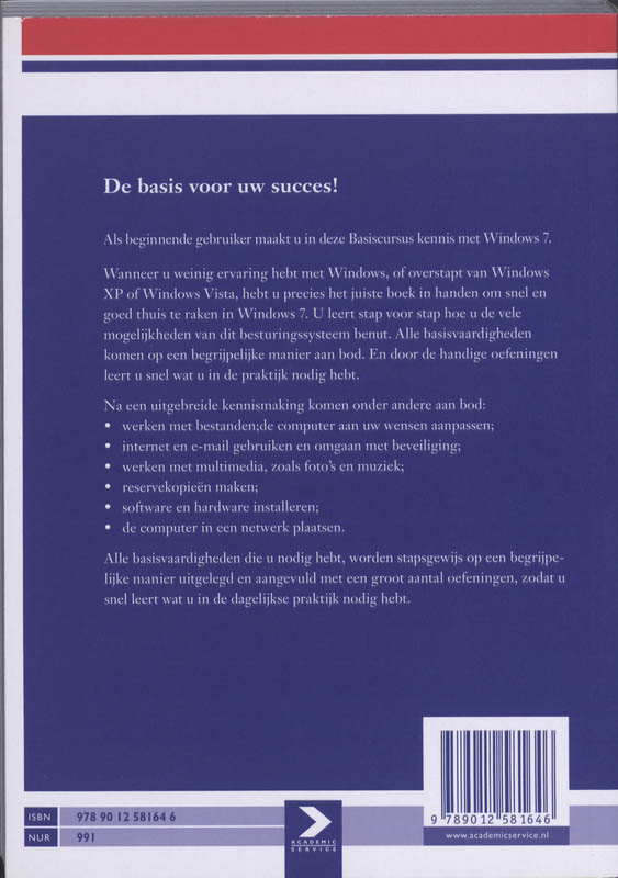 Achterkant van Basiscursus Windows 7