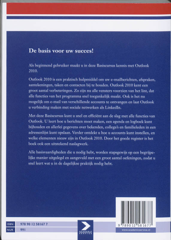 Achterkant van Basiscursus Outlook 2010