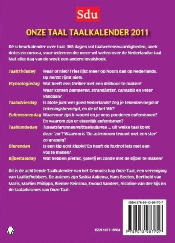 Achterkant van Onze Taalkalender 2011