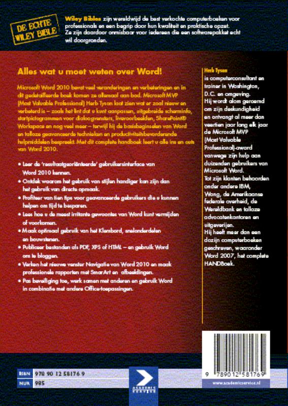 Achterkant van Word 2010