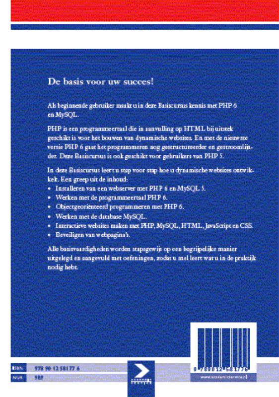 Achterkant van Basiscursus PHP 6 en MySQL