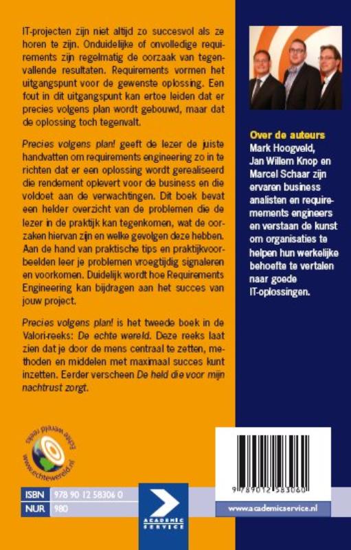 Achterkant van Precies volgens plan!