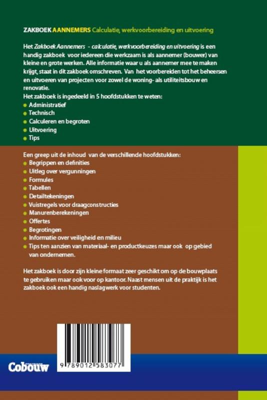 Achterkant van Zakboek aannemer