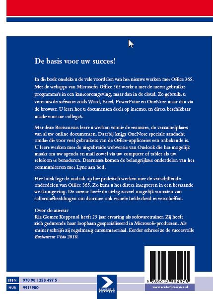 Achterkant van Basiscursus Office 365